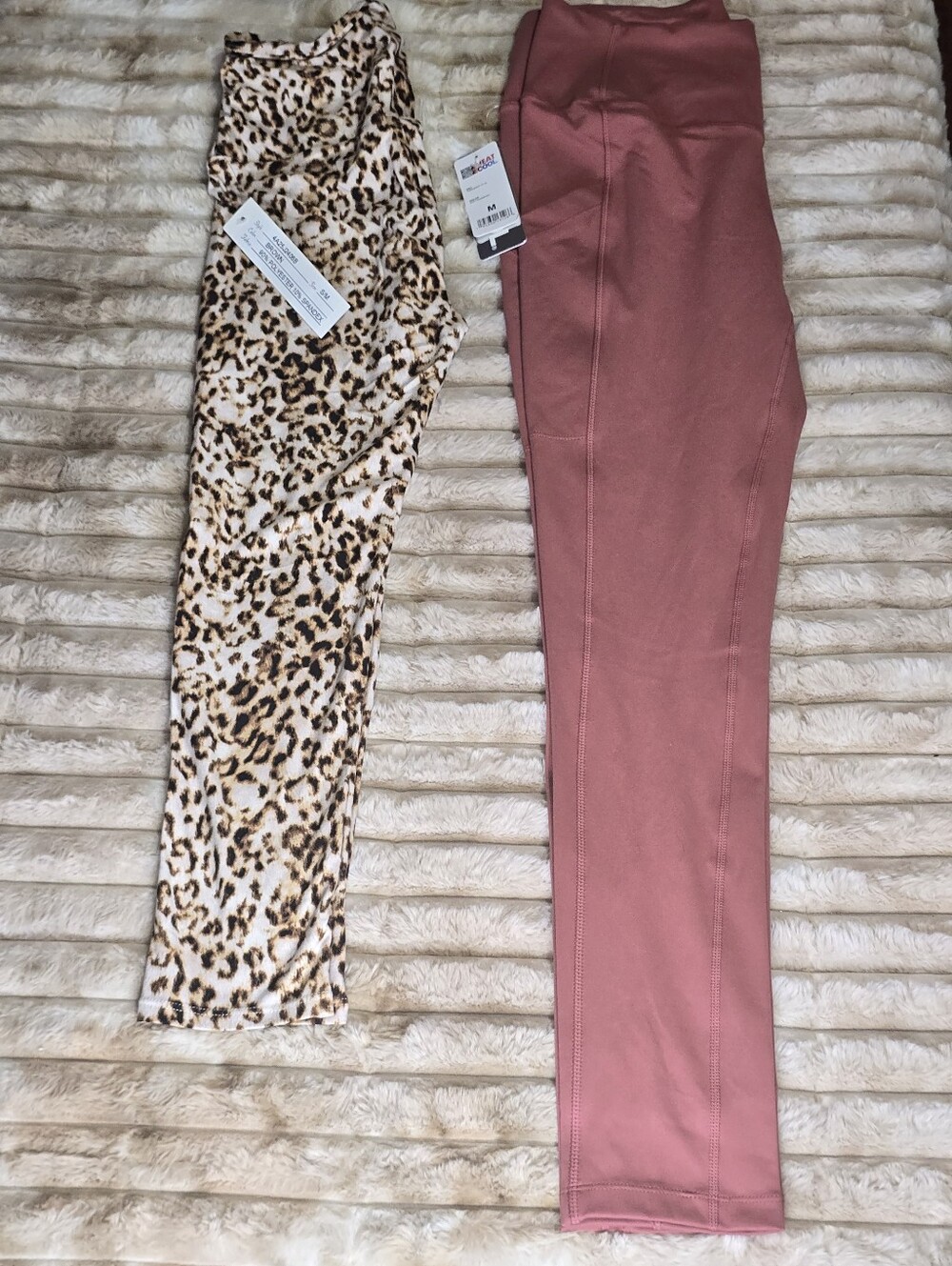 NWT 32 Degrees Cranberry Pocket Leggings M & Leopard Leggings S/M Bundle